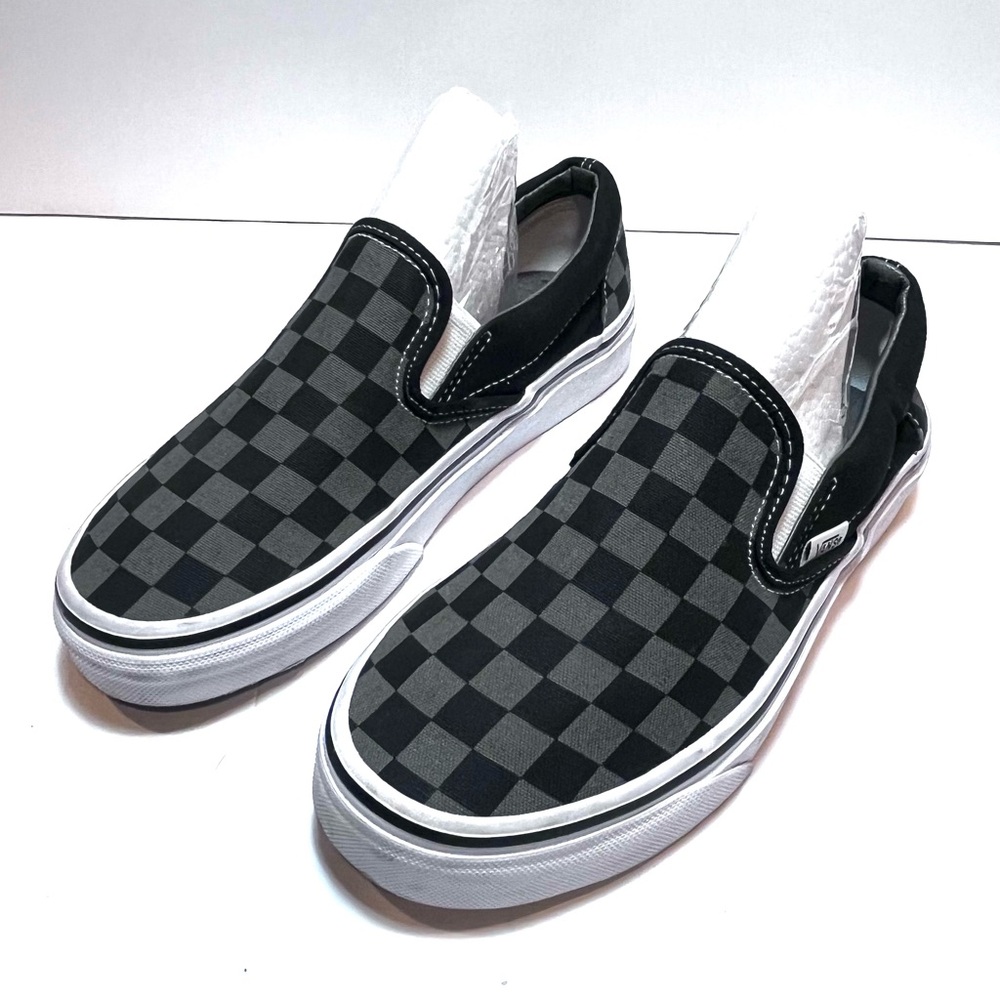 Vans Black and Gray Checkered Slip-On Shoes